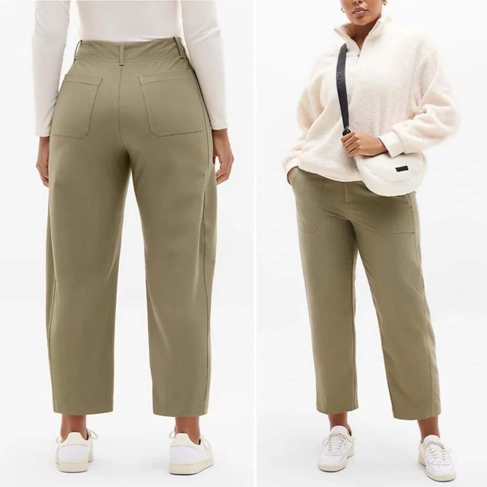 Athleta Skyline Barrel Pants 4 Olive Green Casual Sporty Minimalist Comfort Chic - Picture 1 of 14